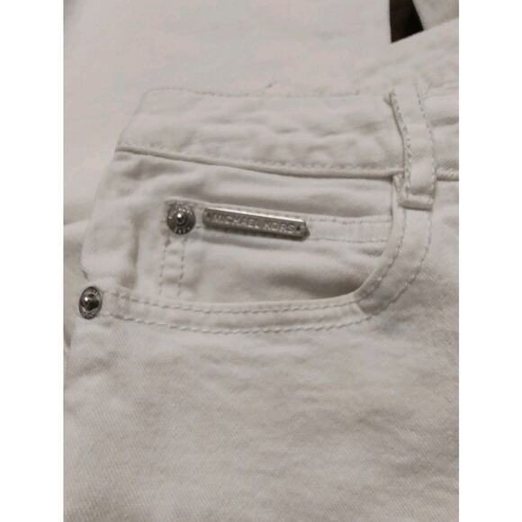 Michael Kors Women Size 10 Mid Rise Flared Leg White Denim Jeans Silver Accents - Picture 10 of 16